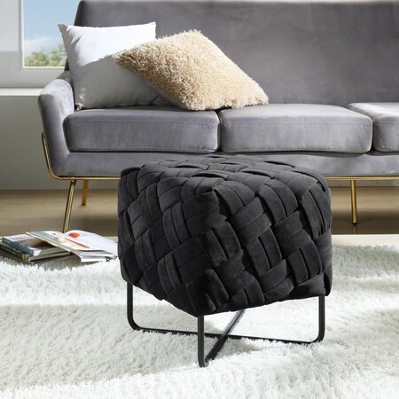 Posh Living Posh Living LON210-02BK-UE Jenna Square Ottoman - Hand Upholstered; Black Velvet LON210-02BK-UE